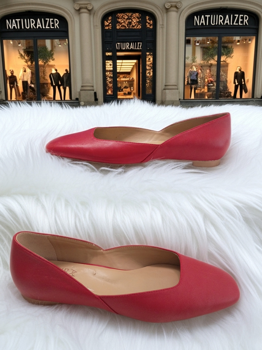 Naturalizer Cody Red Leather Upper Square Toe Flats 6.5